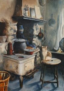 Stara kuchnia z kotem